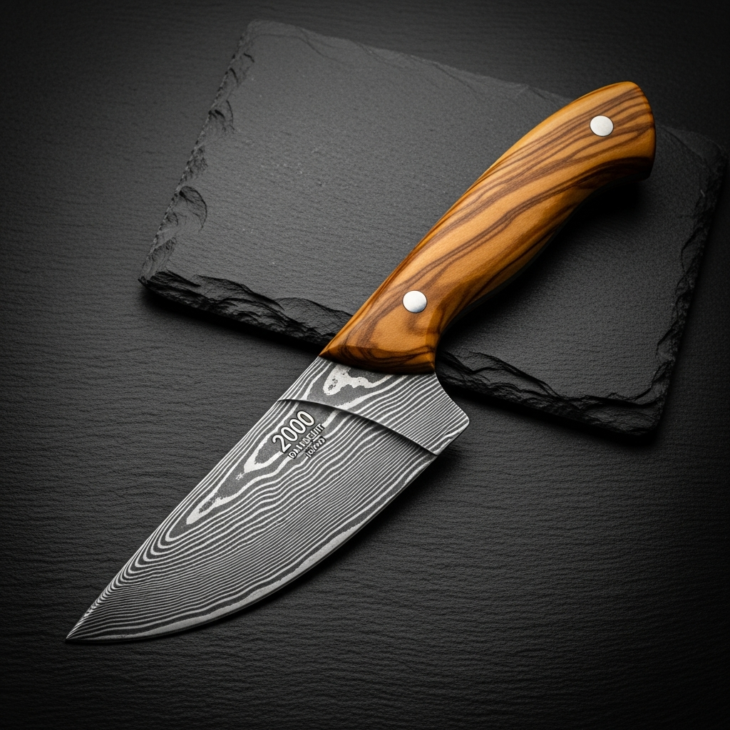 Couteau de Table — Damas et Bois d'Olivier